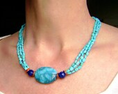 Turquoise Necklace, Blue Agate, Gemstone Jewelry, Crazy Lace Agate, Blue, Turquoise, Aqua, Electric, Copper