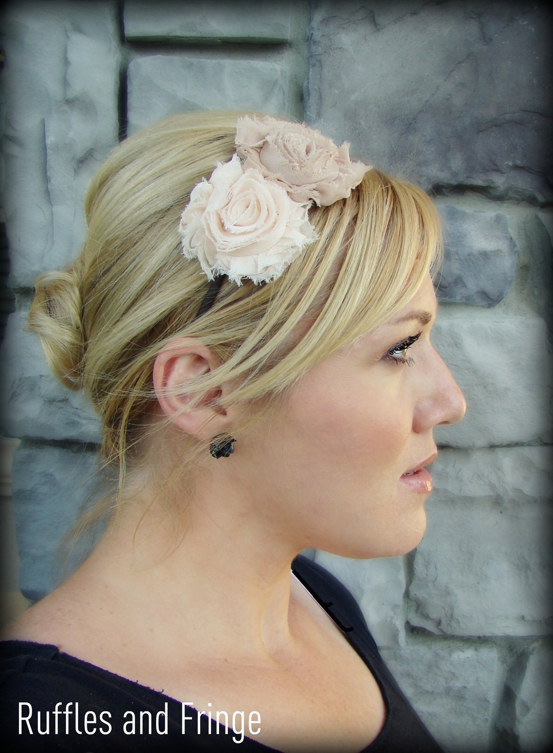 Hair Band - Chiffon Flowers in Mocha and Cream for Girls and Women