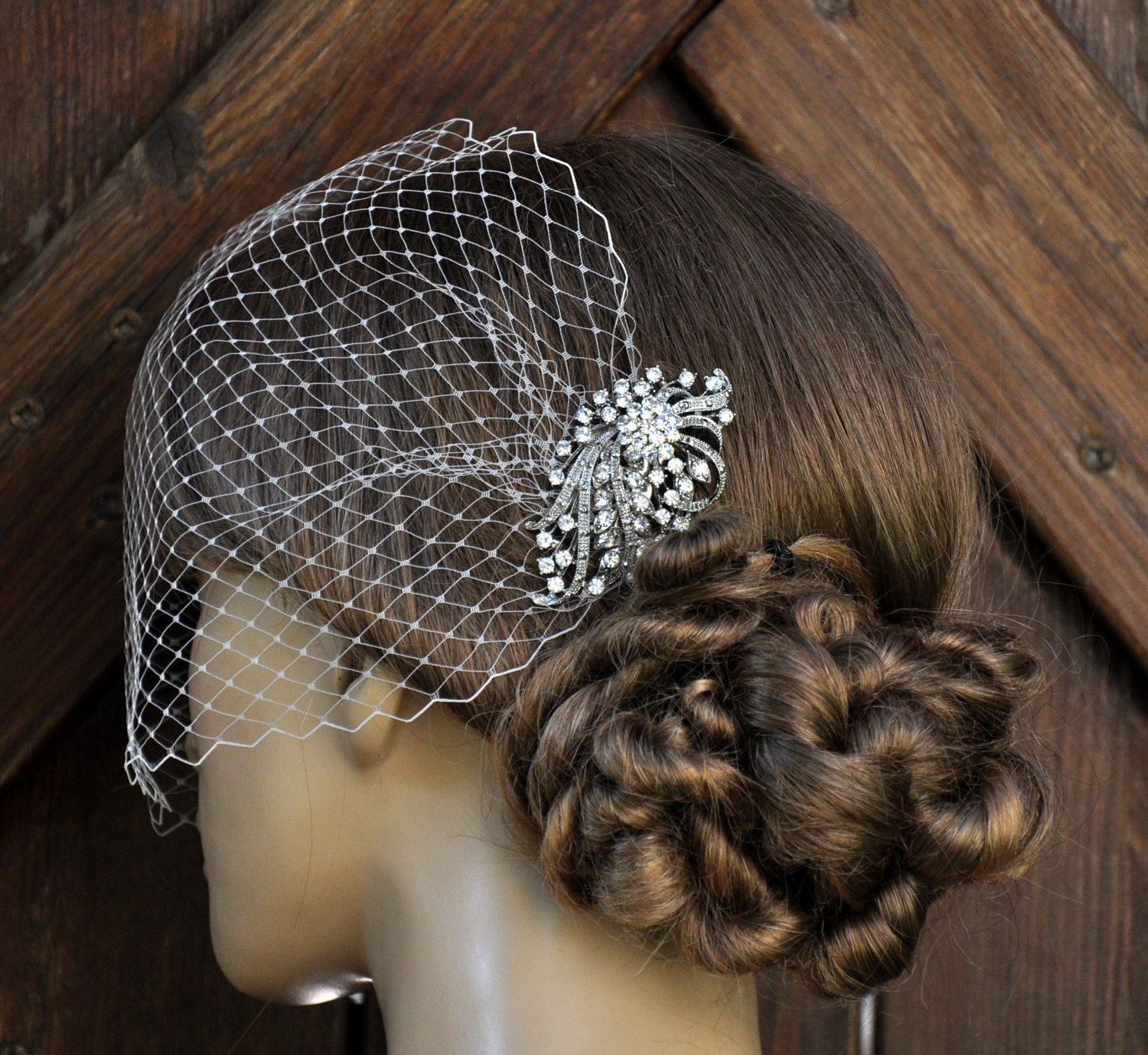 Birdcage Veil ,SWAROVSKI Crystals Hair piece (2 items) - Ann