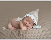 Newborn bonnet/ gnome hat with wide lace brim
