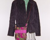 Messenger Bag, Crossbody Bag, Tote Bag, Handbag, Brown and Pink Floral Corduroy
