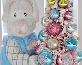 Mr. Bunny Bottle Brush Tree Easter Pink & Aqua vintage glass ornaments chic parade mica flocking glitter shabby bottlebrush