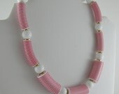 Vintage Nautical Necklace Lucite Chunky Bead 80s 1980s bib collar choker Mod Retro Red White Gold Sailor Spring Summer Stripes Bold SEXY
