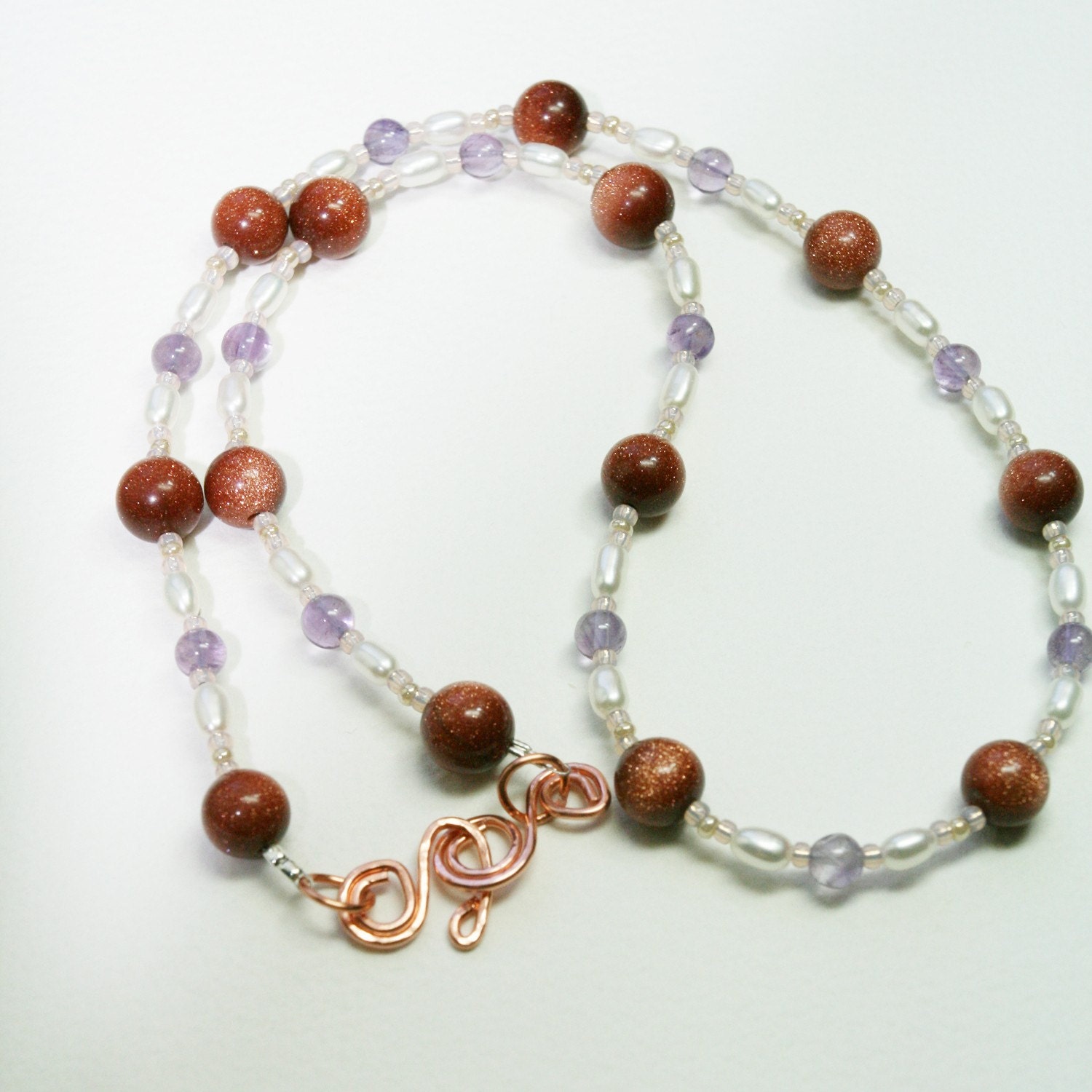 SALE Reduced 30% Goldstone, Amethyst, Freshwater Pearl, Necklace - Matching Earrings Available Separately