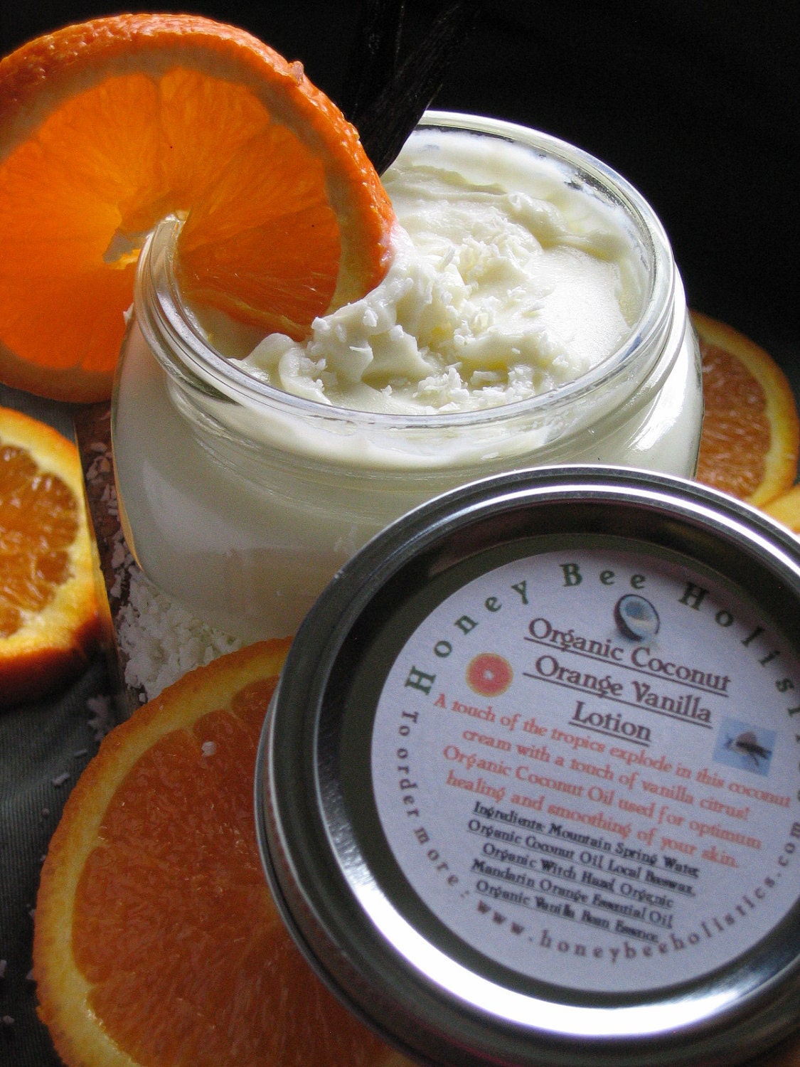 Organic Coconut Orange Vanilla Lotion -- Generous 8 oz. Jar- Like a Pina Colada Mixed with Creamscicle Featured on ETSYLUSH.com