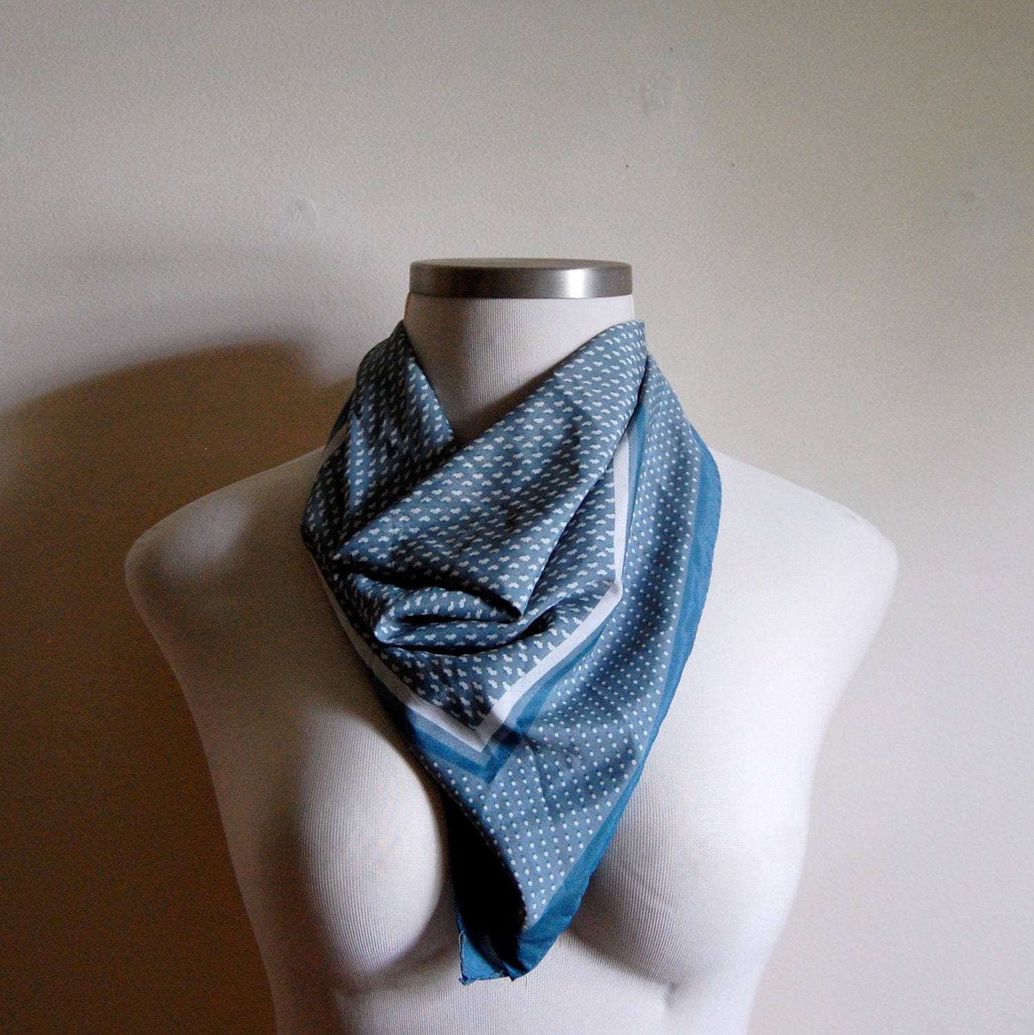 Vintage 1970s Scarf - Blue 70s Square Scarf with Cloud Print