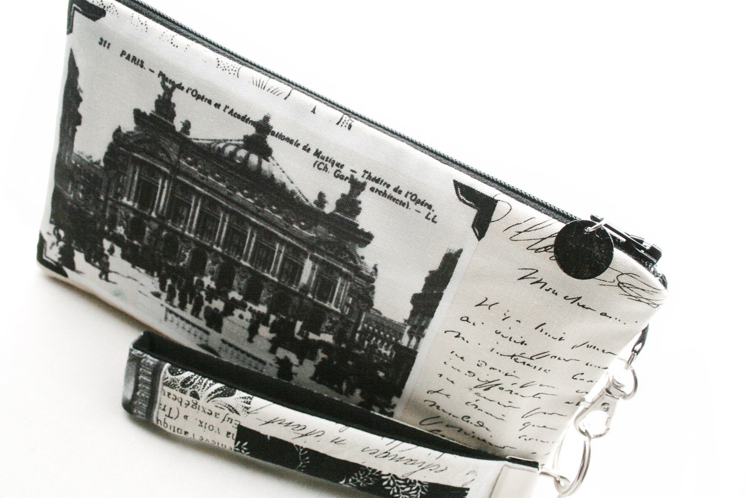 Paris wristlet / Paris clutch / small purse / zipper pouch & detachable key fob gift set for women featuring opera music