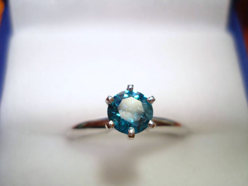 0.70 Carat CERTIFIED Blue Diamond Solitaire Engagement Ring 14K White Gold