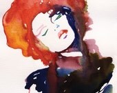 Watercolor Painting, Print of Watercolour Fashion Illustration 13" x 19". Titled Modelink2