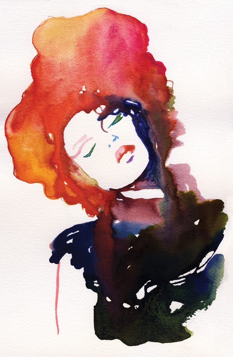 Watercolor Painting, Print of Watercolour Fashion Illustration 13" x 19". Titled Modelink2