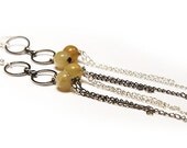 Natural Stone Green Jade Earrings. Multi-chain Earrings Silver and Gunmetal. Long Dangle. tagt