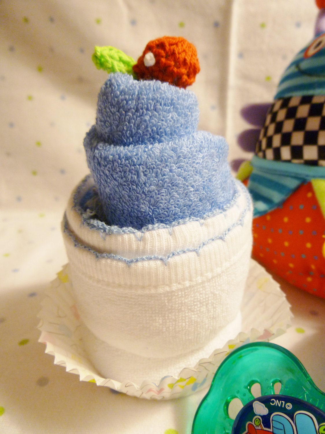 Double Washcloth Cupcake for  Boy....Baby Shower...Baby Gift...Baby Washcloths