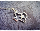 Tiny Texas State Outline Lone Star Charm Necklace in Sterling Silver with a Delicate 18 Inch Sterling Silver Cable Chain