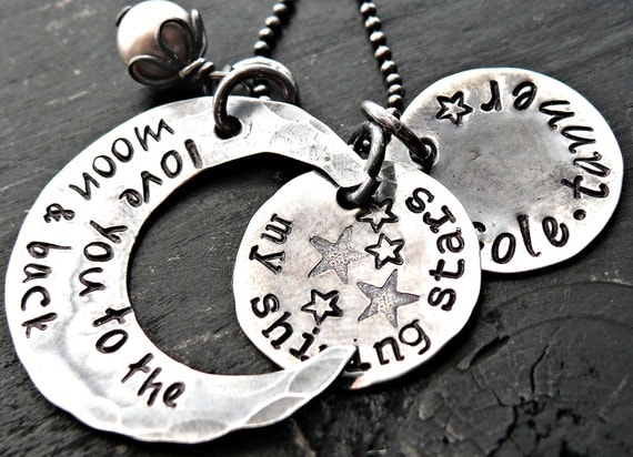 Love you to the moon and back - Personalized Necklace - Hand Stamped Sterling Silver Necklace - Star and Moon Personalized Necklace