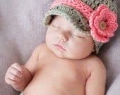 Baby Girl Hat, Baby Boy Hat, Coming Home Outfit, Infant Newsboy Hat WITH 2 flowers and 2 bands Infant Hat Crochet Hat Newborn Hat Photo Prop