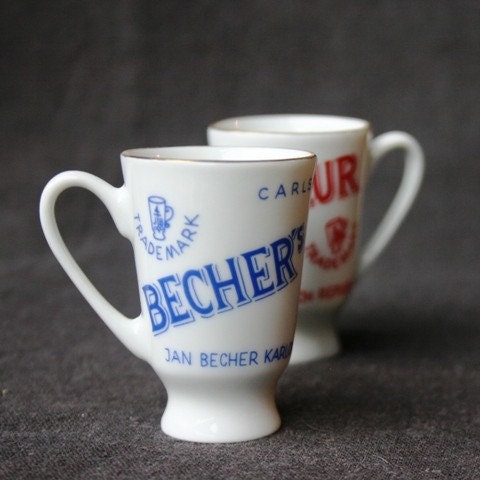 A cup or two of liqueur. Vintage pair of Czech cups.
