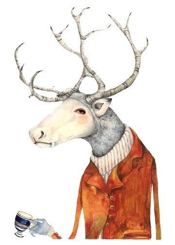 Deer Giclee Print Deer in a Jacket 5x7 illustration