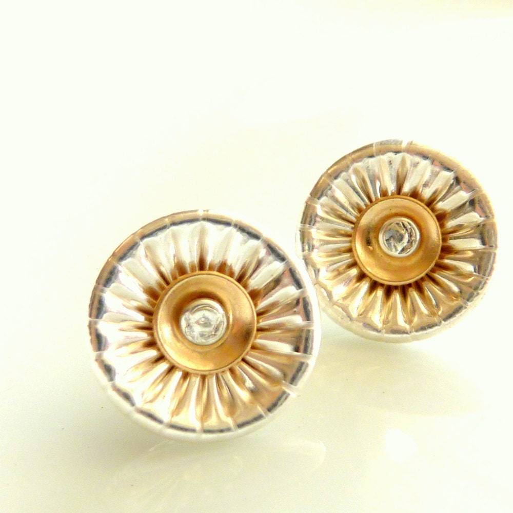 Silver and Gold Post Earrings Handmade