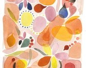 Orange Nature print from original watercolor painting - wall Art - organical forms nectarine peach