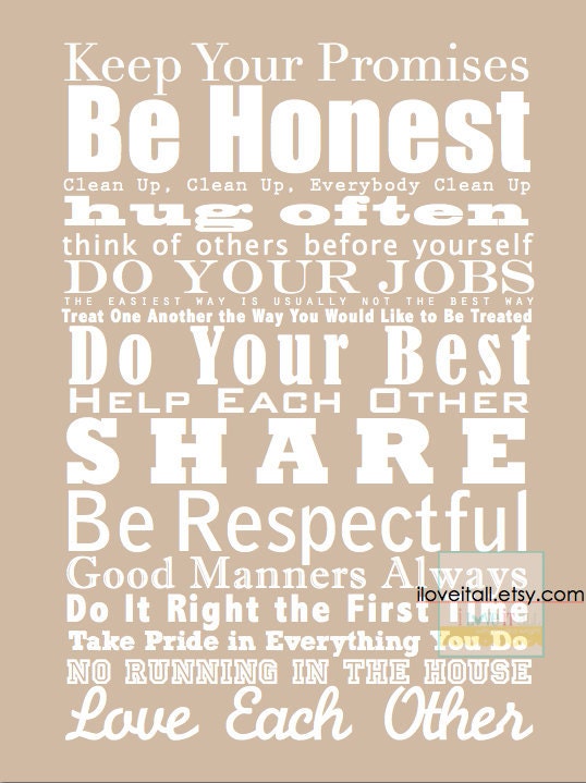 11x14 Family Motto . House Rules Subway Art . Manifesto Resolutions Words to Live By Print //  Wall Decor // Poster Roll Scroll