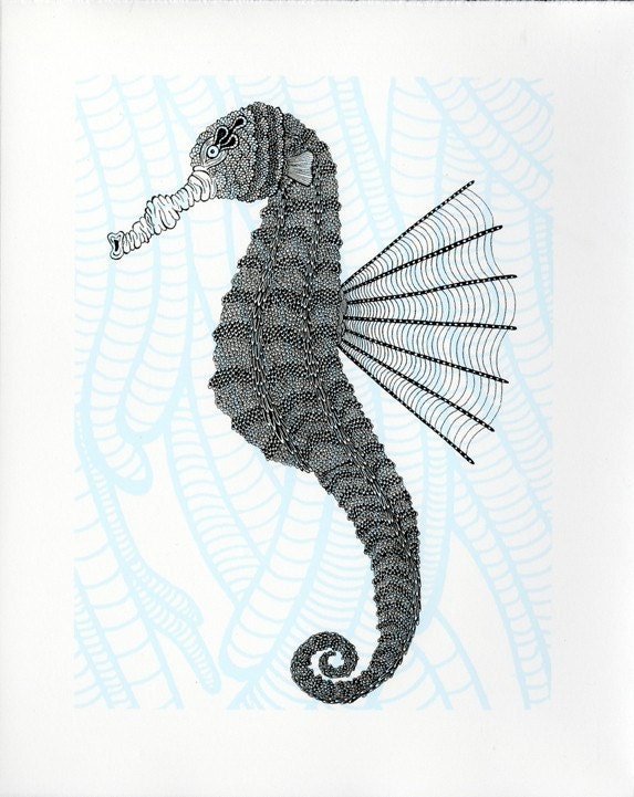 Nautical Seahorse Screenprint 8x10