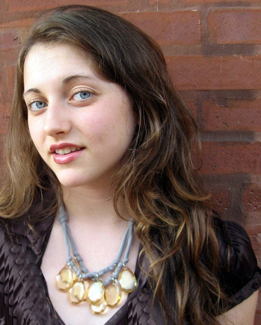 citrine/amber and grey jersey knit necklace