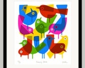 Primary Birds by Lo Cole - Limited Edition Pigment Ink Print A4