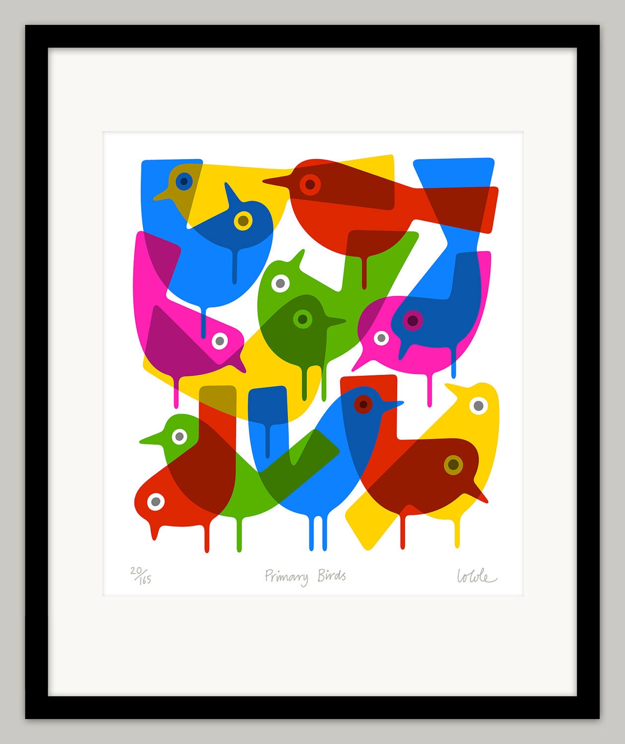 Primary Birds by Lo Cole - Limited Edition Pigment Ink Print A4
