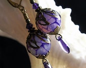Amethyst Purple Dragon Vein Crystal Earrings Steampunk Jewelry Antique Vintage Victorian Style