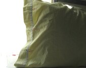 PILLOWCASE SAGE GREEN Embroidered Vintage Upcycle Set of Two "Lavender Fields"