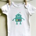 Baby boy onesie, robot, teal blue. Short sleeve. Your choice of size.