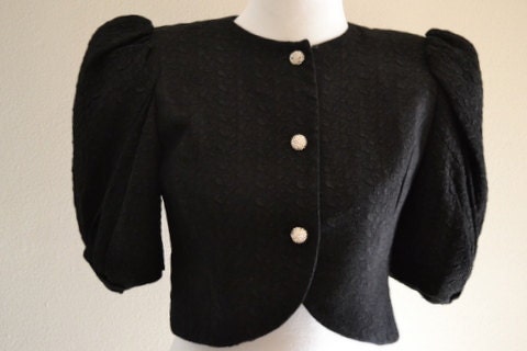 Vintage/ black jacket / bolero / rhinestone button s-m