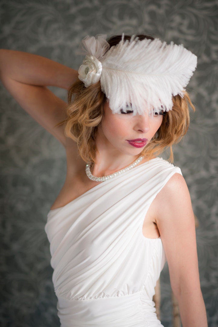 Glowing Goddess Bridal Headpiece Feather Fascinator Crown White Wedding Tiara Millinery