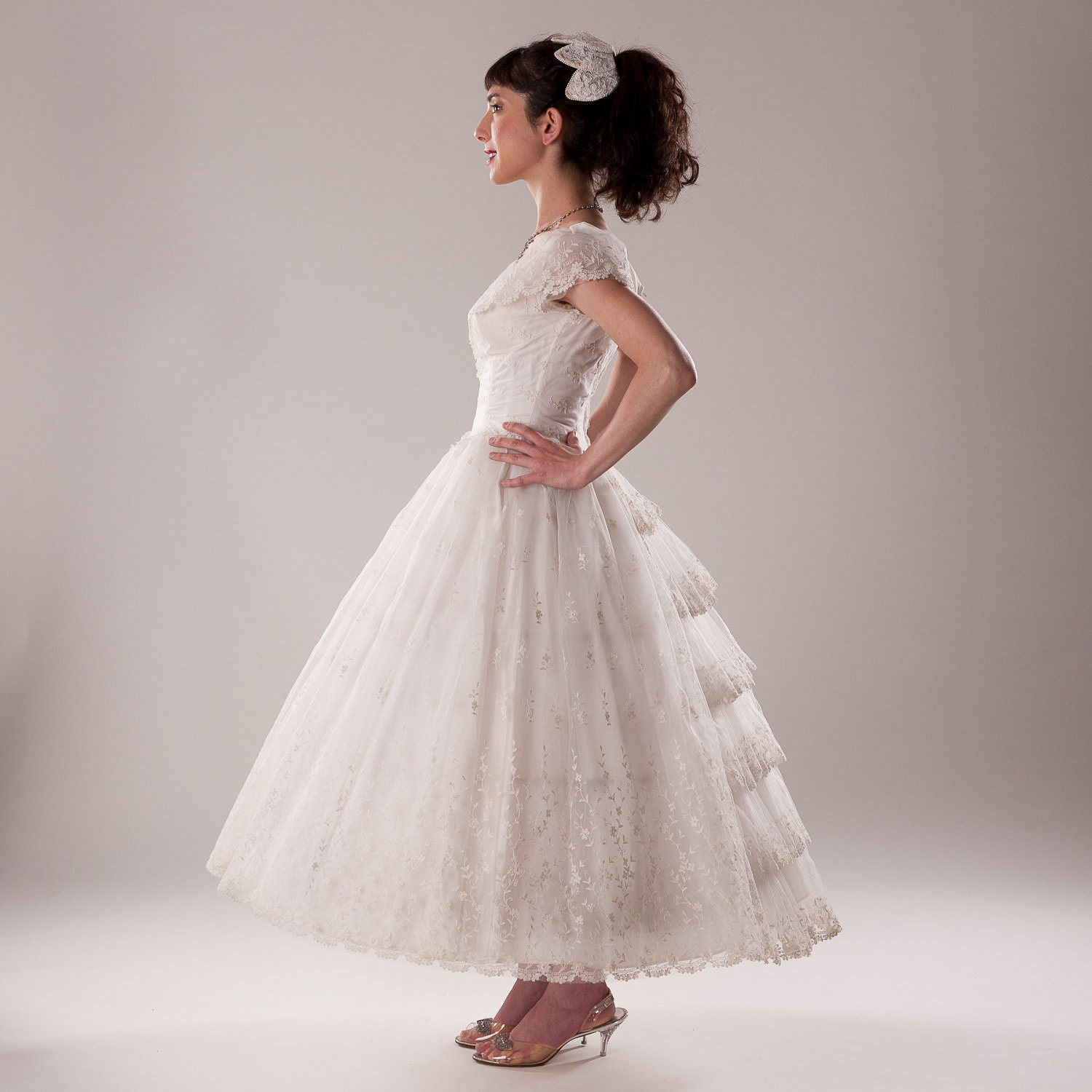 Vintage 1950s Tulle Wedding Dress Gown Corset Hoop Skirt Summer Bridal Fashions