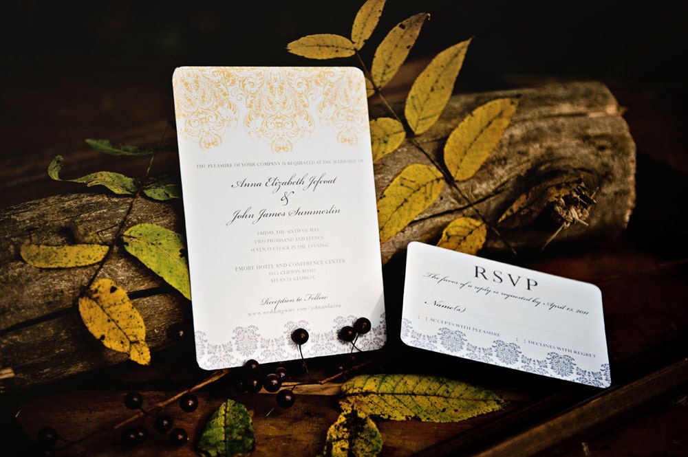 Yellow and Grey Filigree Wedding Invitations - 092609013-I - SAMPLE