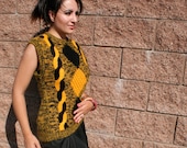 Handmade Black and Yellow Cafret Knit Sweater Vest