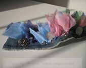 Chiffon and Denim Wrist Cuff with Vintage Button Closure