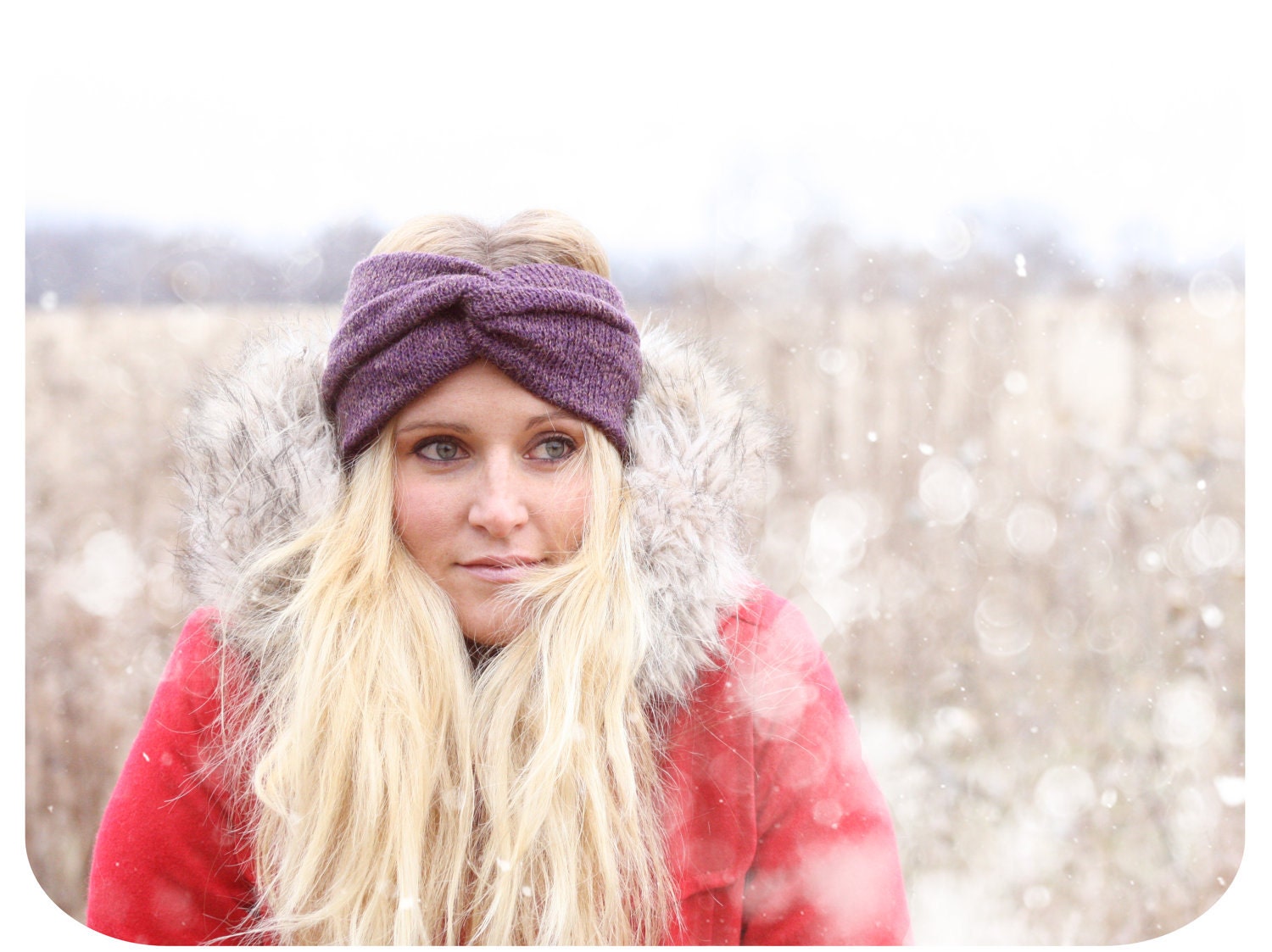 Turban Headband - Plum Sweater Knit.  Ear warmers, twist turban, turban head wrap, winter headband