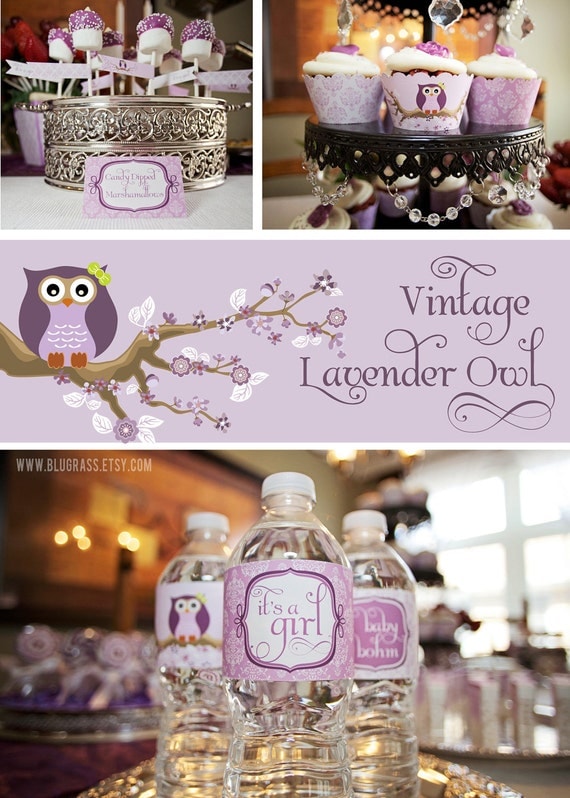 DIY printable baby shower or birthday party package - vintage owl