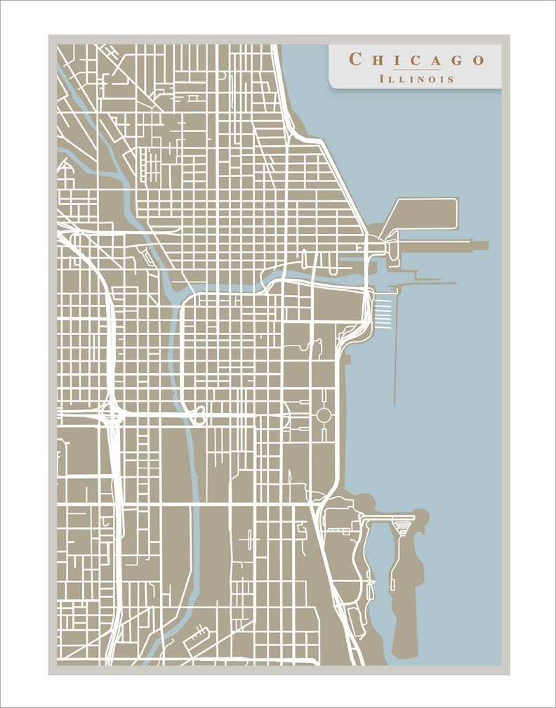 Chicago Map print - 16x20 or 17x22 - Chicago art poster - home decor wall hanging