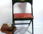 Game Table Wooden Folding Chair - Vintage Carrom Company  - All Original Paint and Fabric