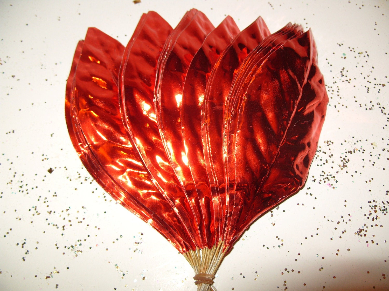 ORANGE RED Paper Flower Millinery Foil Garland Holiday Craft Decor Leaves Y