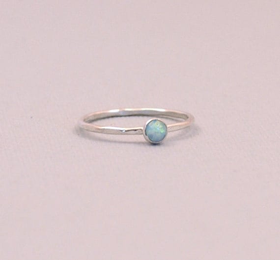 Opal Stacking Ring, Sterling Silver Ring, Thin Delicate Ring, Hammered Stack, Sweetheart Jewelry, Gift for Her