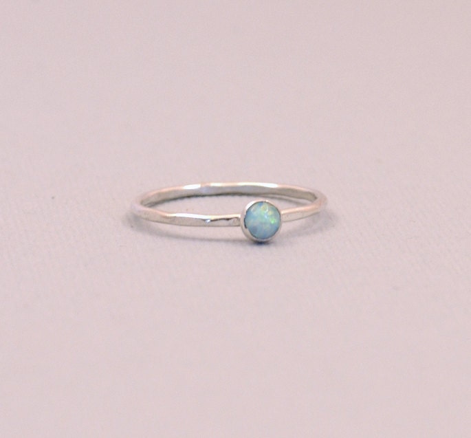 Opal Stacking Ring, Sterling Silver Ring, Thin Delicate Ring, Hammered Stack, Sweetheart Jewelry, Gift for Her