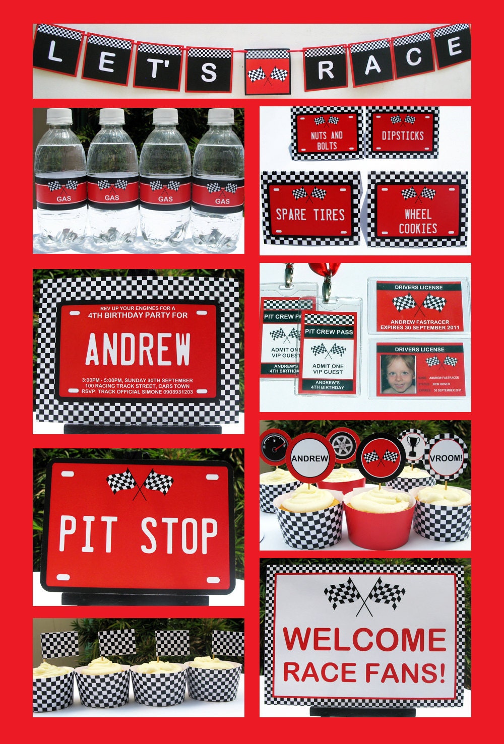 Race Car Birthday Party Invitation & Printable Party Collection, EDITABLE Text PDF file - you personalize at home with Adobe Reader