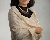 Cobweb handmade felted ivory scarf shawl stole cape capelet Wool Fiber silk