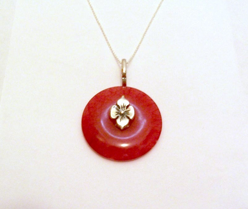 Red Jade Gemstone Pendant Sterling Silver