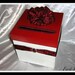 Cherry Red and White Wedding Card Box with Damask Style Ribbon and Bow