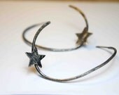 Star Hoop Earrings- Sterling Silver Star Hoop Earrings-Oxidized-Dark Romantic Jewellery-Under 55