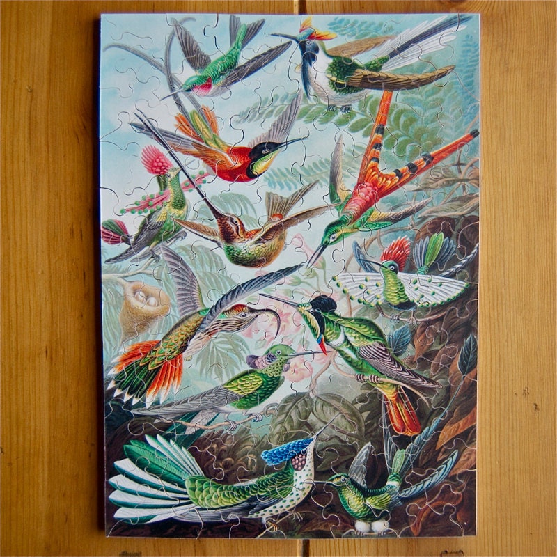 Jigsaw Puzzle, Handmade, Wooden, 88 pieces - "Trochilidae" (Hummingbirds)
